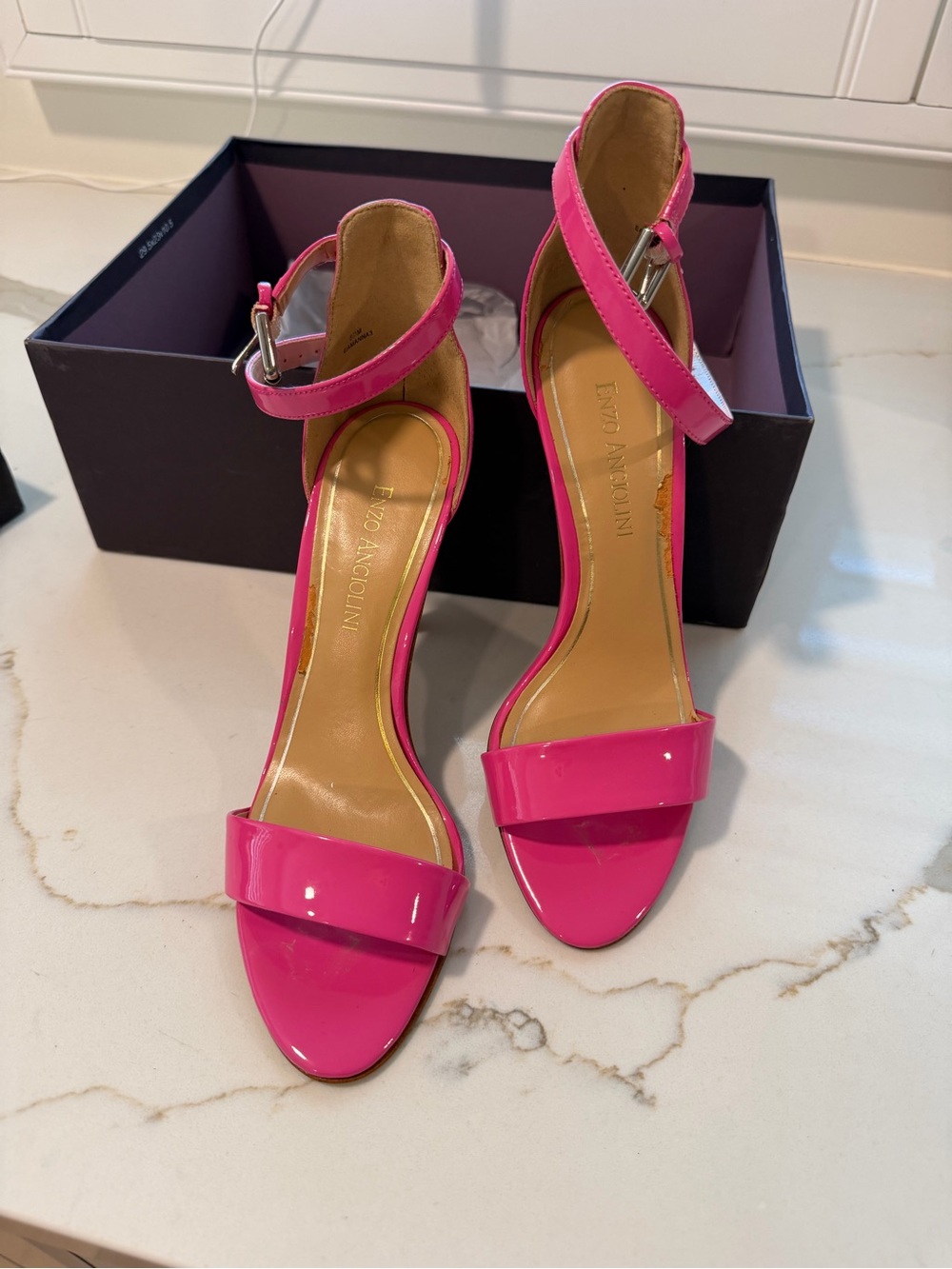 Enzo Angiolini Hot Pink Patent Ankle-Strap Heels - Picture 5 of 6